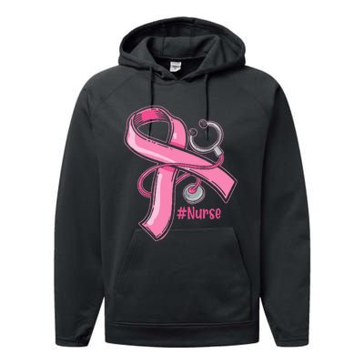 Breast Cancer Awareness Nurse Stethoscope Pink Ribbon Performance Fleece Hoodie