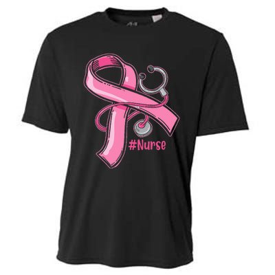 Breast Cancer Awareness Nurse Stethoscope Pink Ribbon Cooling Performance Crew T-Shirt