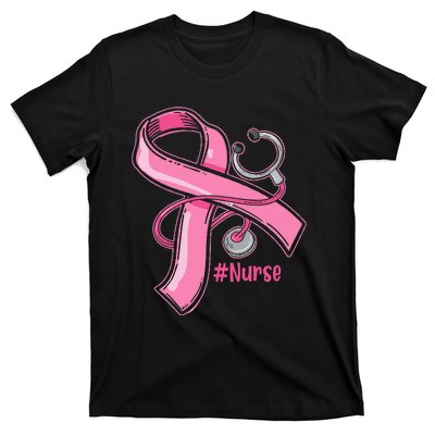 Breast Cancer Awareness Nurse Stethoscope Pink Ribbon T-Shirt