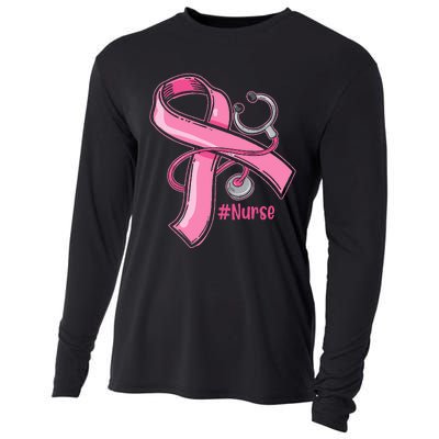 Breast Cancer Awareness Nurse Stethoscope Pink Ribbon Cooling Performance Long Sleeve Crew