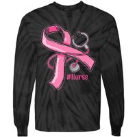 Breast Cancer Awareness Nurse Stethoscope Pink Ribbon Tie-Dye Long Sleeve Shirt