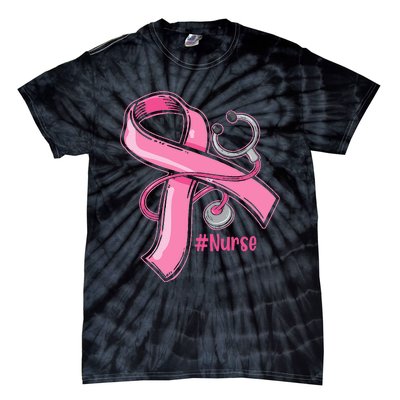 Breast Cancer Awareness Nurse Stethoscope Pink Ribbon Tie-Dye T-Shirt