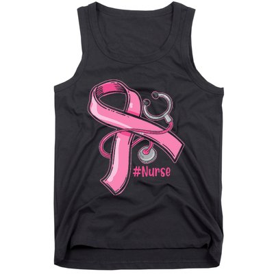 Breast Cancer Awareness Nurse Stethoscope Pink Ribbon Tank Top