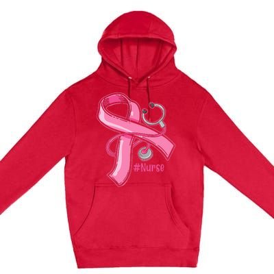 Breast Cancer Awareness Nurse Stethoscope Pink Ribbon Premium Pullover Hoodie