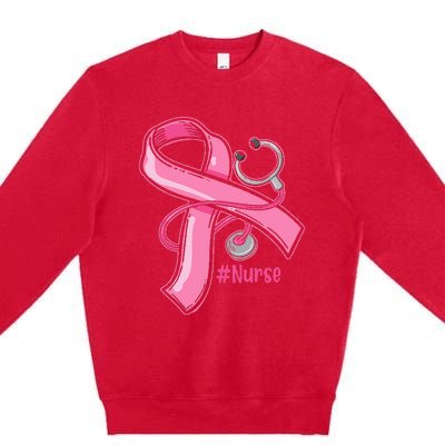 Breast Cancer Awareness Nurse Stethoscope Pink Ribbon Premium Crewneck Sweatshirt