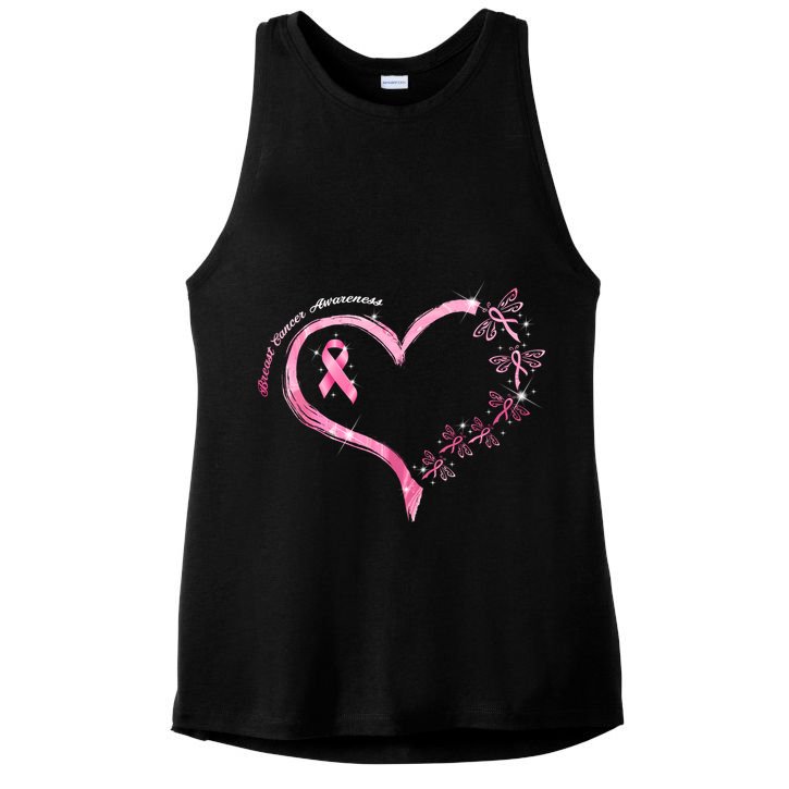 Breast Cancer Awareness Butterfly Simple Logo Ladies PosiCharge Tri-Blend Wicking Tank
