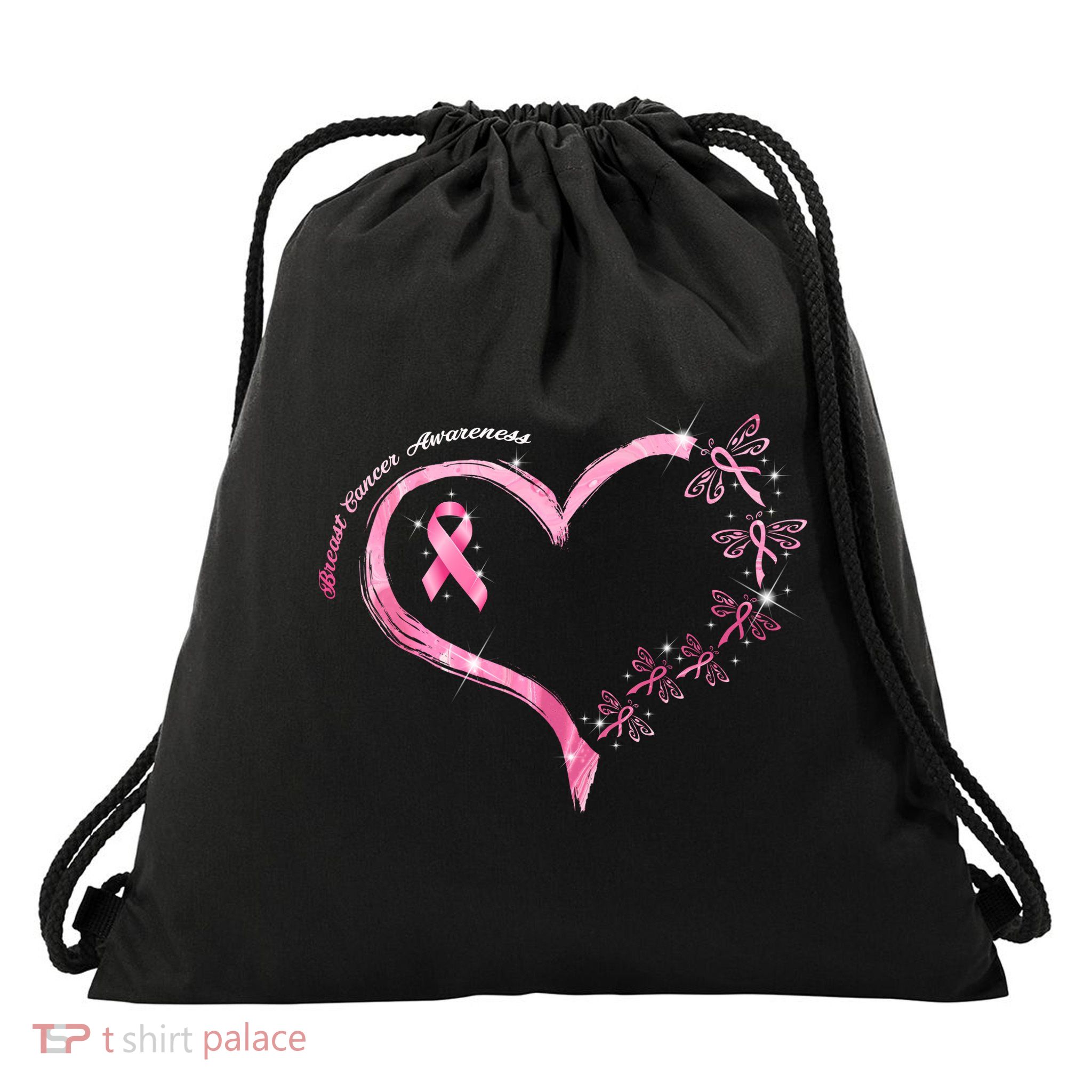 Breast Cancer Awareness Butterfly Simple Logo Drawstring Bag