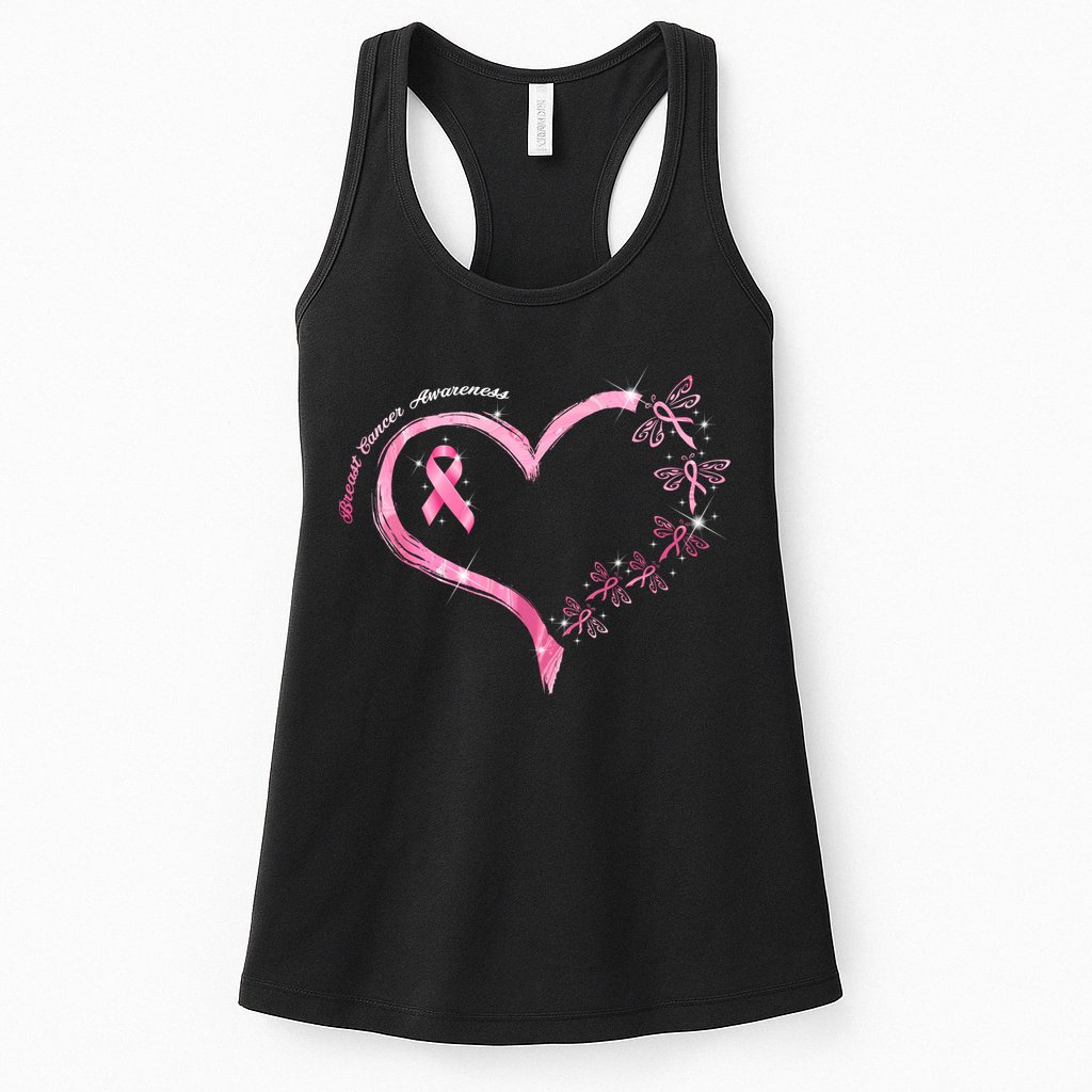 Breast Cancer Awareness Butterfly Simple Logo Womens Tank Top