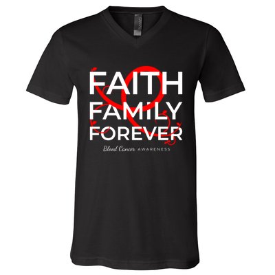 Blood Cancer Awareness Red Ribbon Faith Family Forever Gift V-Neck T-Shirt