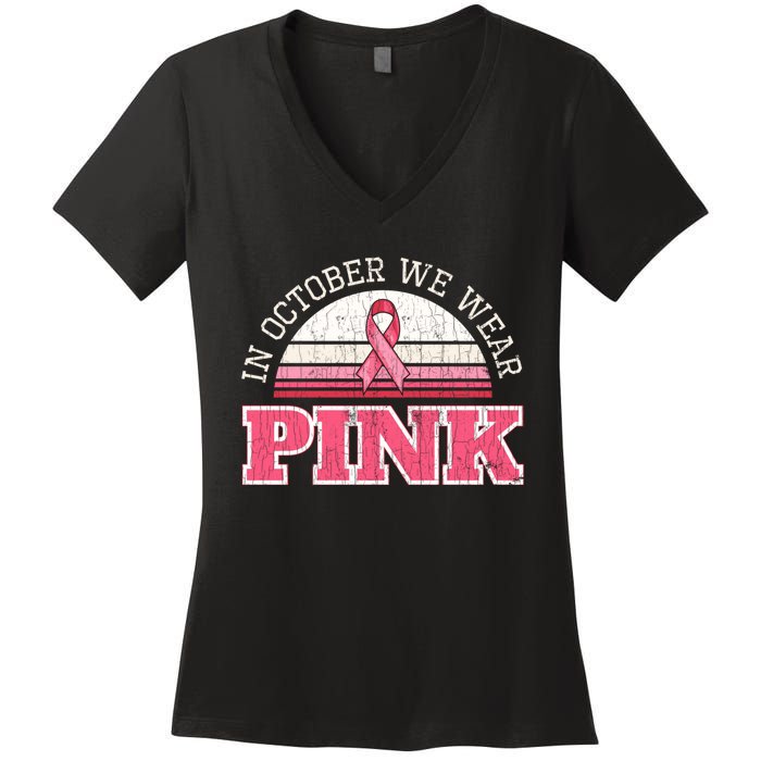 Breast Cancer Awareness Pumpkin Gift In October Women's V-Neck T-Shirt