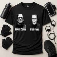 Before Coffee After Coffee Funny Monster Performance Shirt