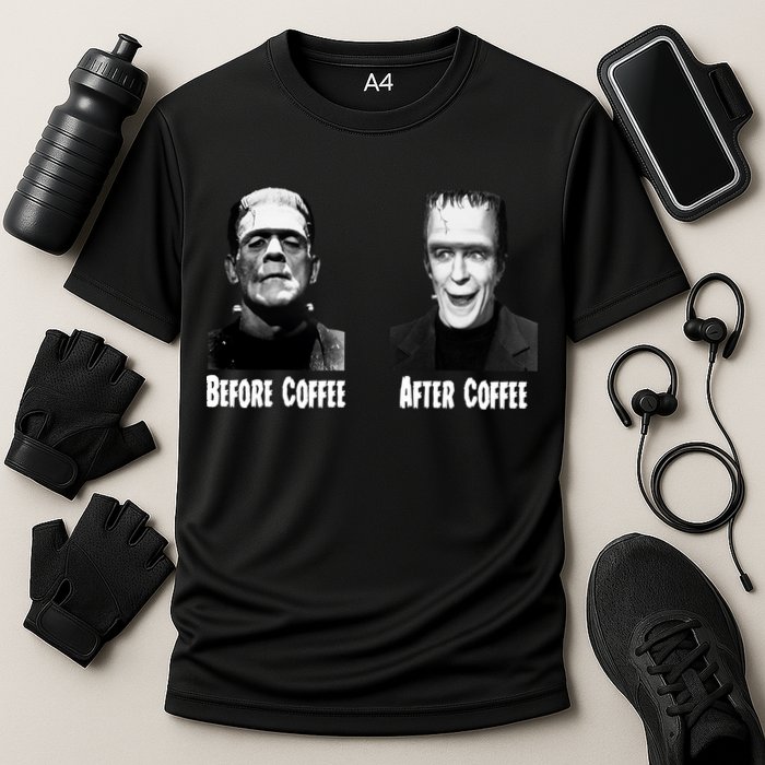 Before Coffee After Coffee Funny Monster Performance Shirt