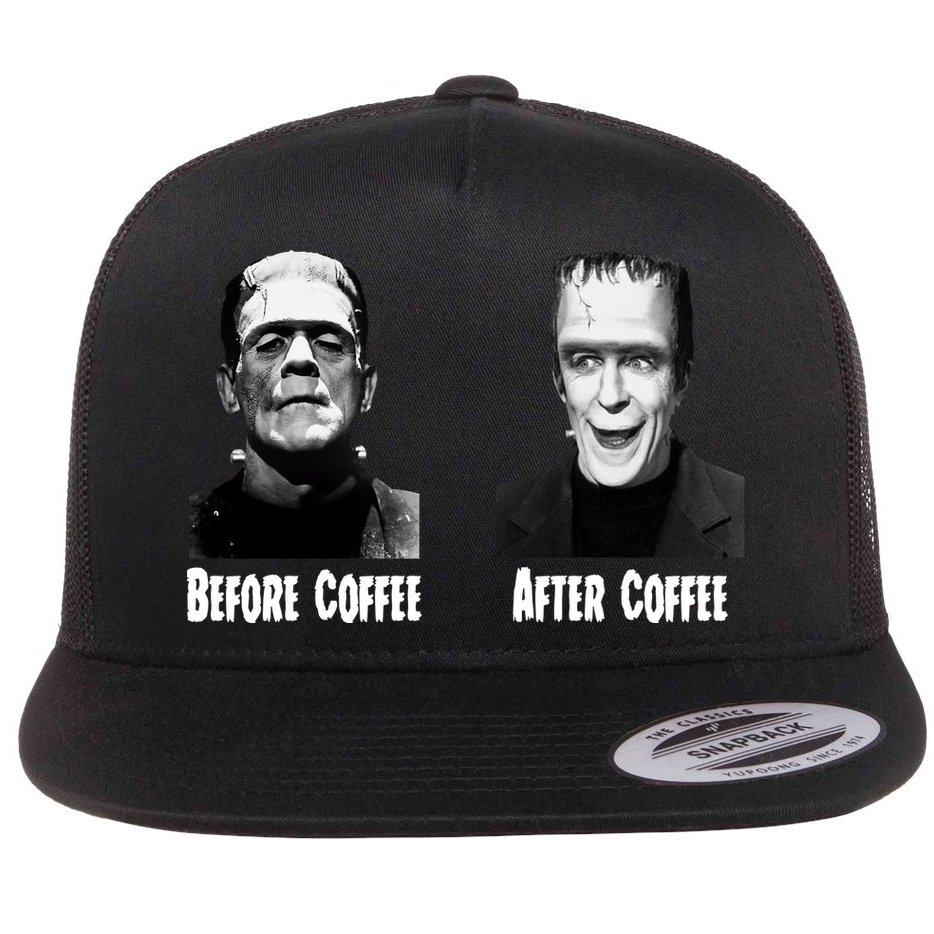 Before Coffee After Coffee Funny Monster Flat Bill Trucker Hat