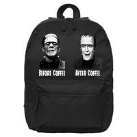 Before Coffee After Coffee Funny Monster 16 in Basic Backpack
