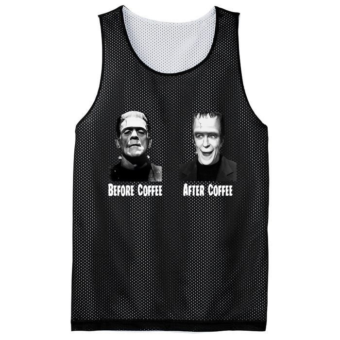 Before Coffee After Coffee Funny Monster Mesh Reversible Basketball Jersey Tank