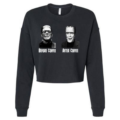 Before Coffee After Coffee Funny Monster Cropped Pullover Crew