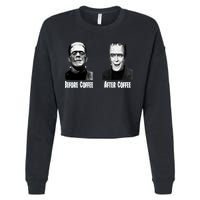 Before Coffee After Coffee Funny Monster Cropped Pullover Crew