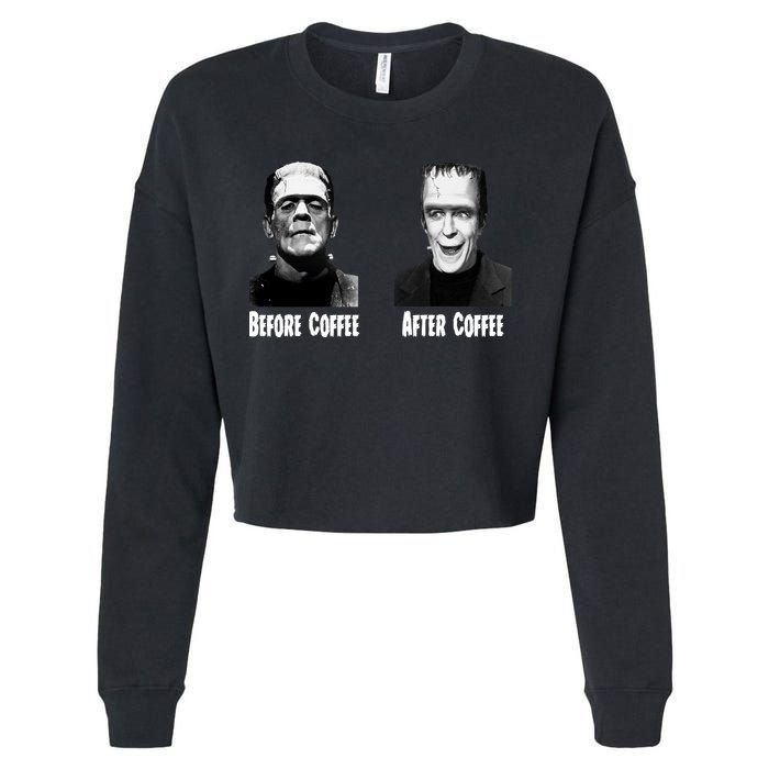 Before Coffee After Coffee Funny Monster Cropped Pullover Crew