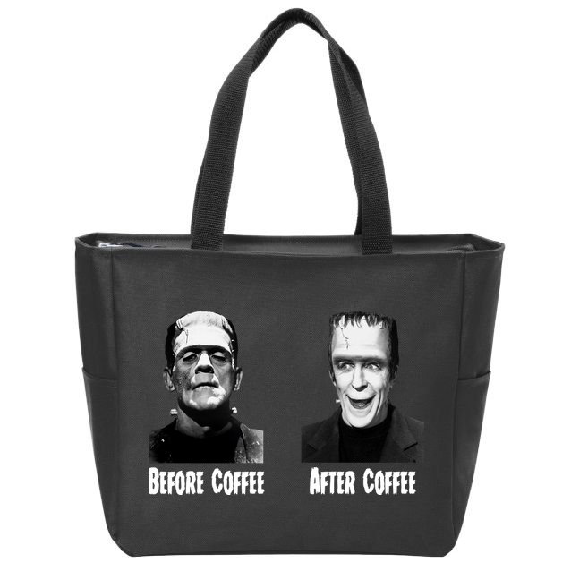 Before Coffee After Coffee Funny Monster Zip Tote Bag