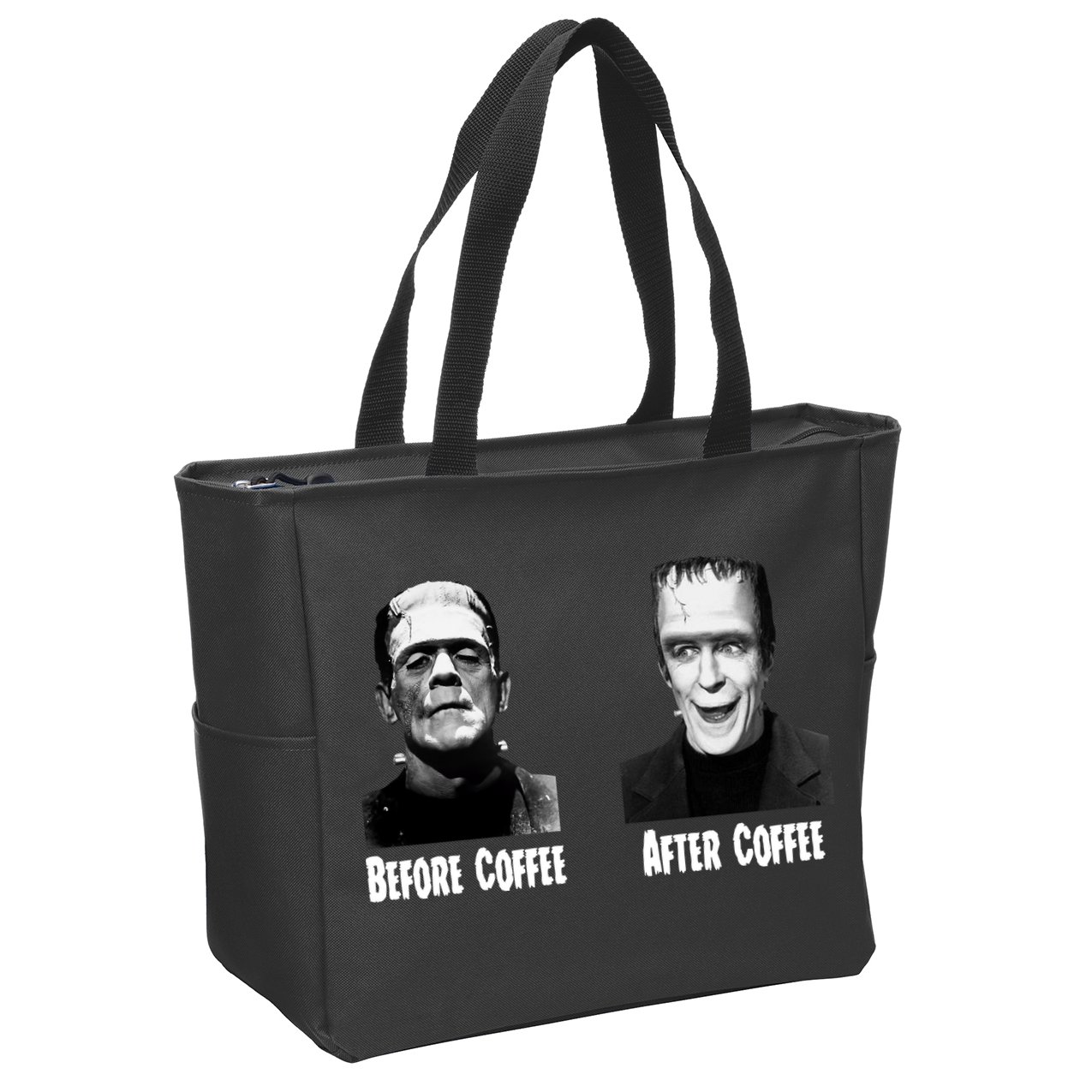 Before Coffee After Coffee Funny Monster Zip Tote Bag