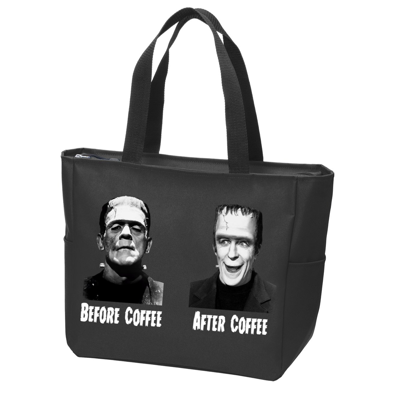 Before Coffee After Coffee Funny Monster Zip Tote Bag