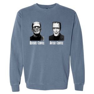 Before Coffee After Coffee Funny Monster Garment-Dyed Sweatshirt