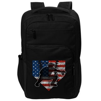 Baseball Catcher American Flag Home Plate Funny Gift Impact Tech Backpack