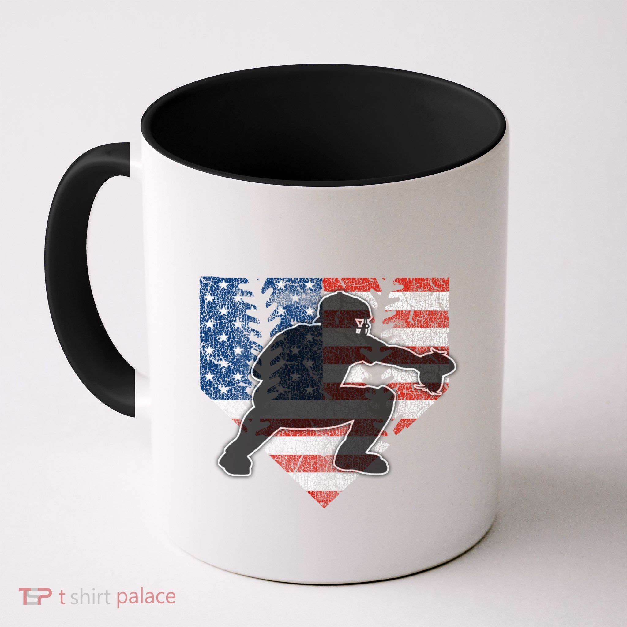 Baseball Catcher American Flag Home Plate Funny Gift Mug