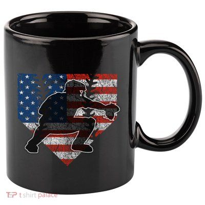 Baseball Catcher American Flag Home Plate Funny Gift 11oz C Handle Ceramic Mug