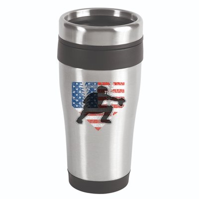 Baseball Catcher American Flag Home Plate Funny Gift 16oz Travel Tumbler