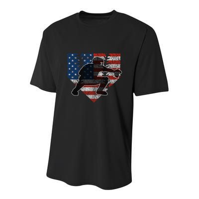 Baseball Catcher American Flag Home Plate Funny Gift Youth Performance Sprint T-Shirt