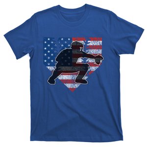 Baseball Catcher American Flag Home Plate Funny Gift T-Shirt