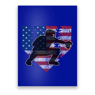 Baseball Catcher American Flag Home Plate Funny Gift Poster