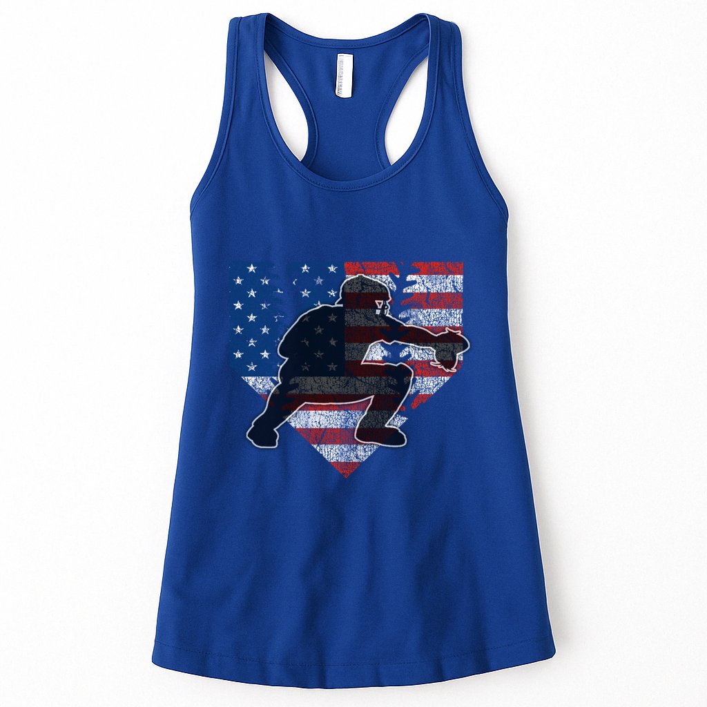 Baseball Catcher American Flag Home Plate Funny Gift Womens Tank Top