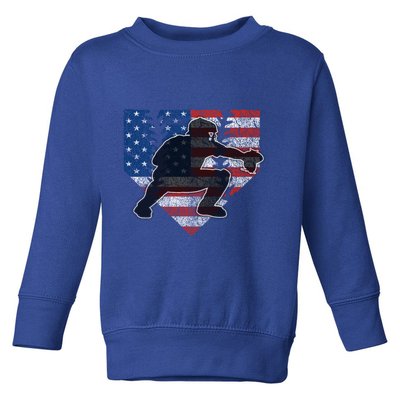 Baseball Catcher American Flag Home Plate Funny Gift Toddler Sweatshirt