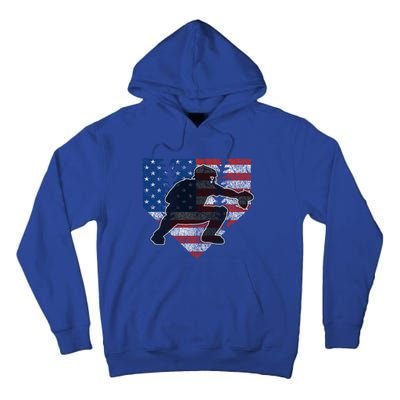Baseball Catcher American Flag Home Plate Funny Gift Tall Hoodie