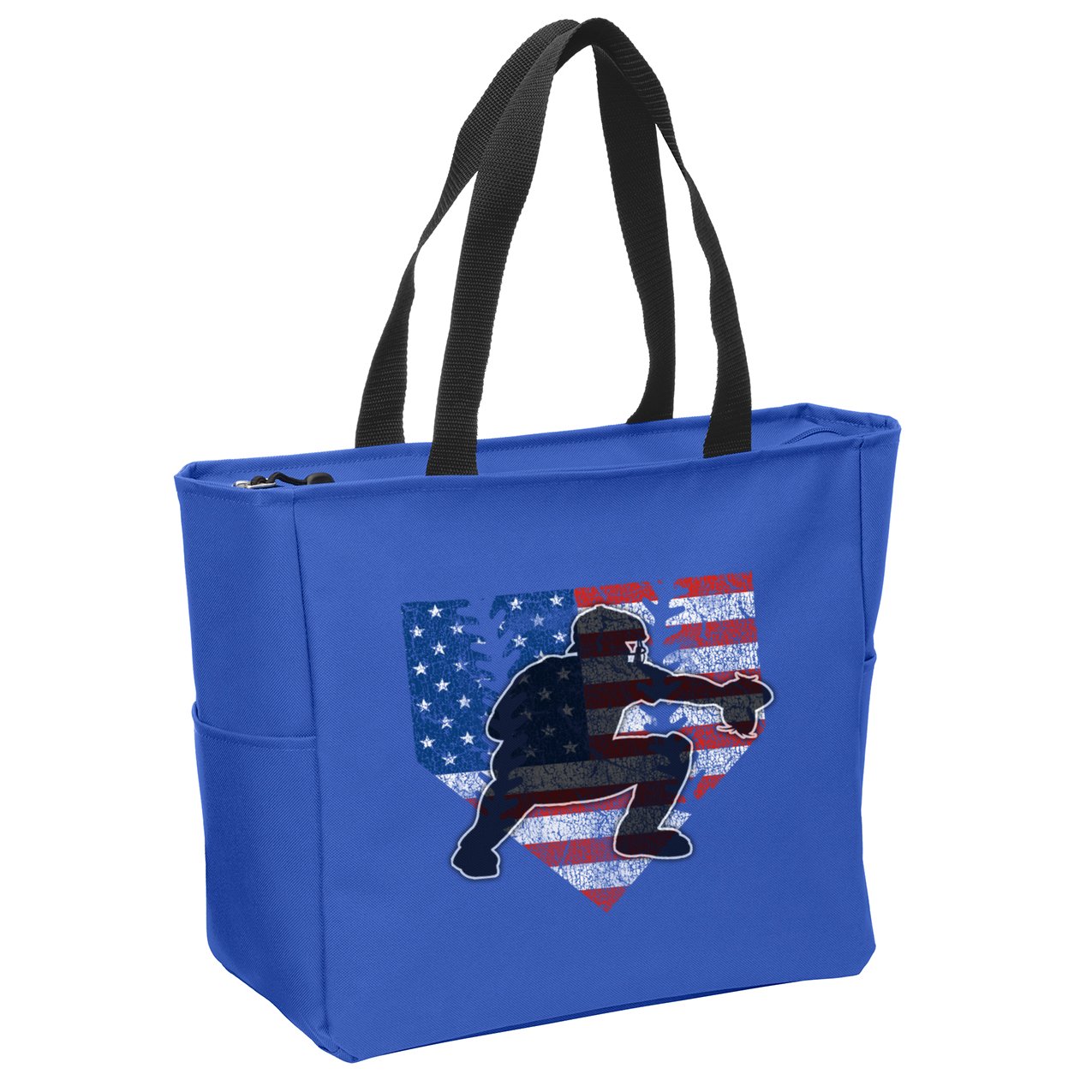 Baseball Catcher American Flag Home Plate Funny Gift Zip Tote Bag