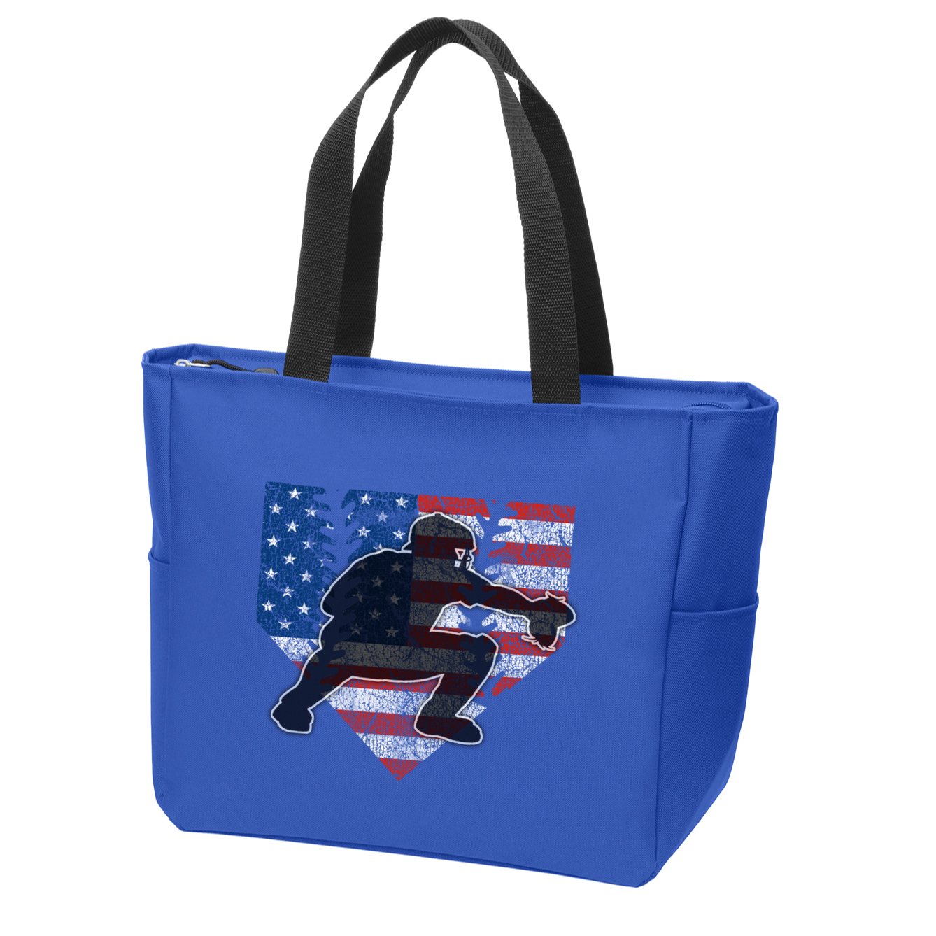 Baseball Catcher American Flag Home Plate Funny Gift Zip Tote Bag
