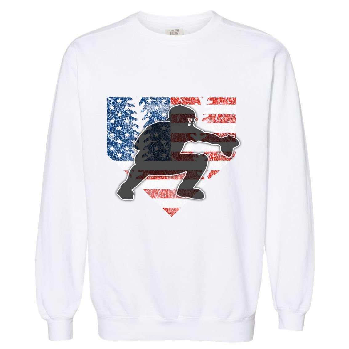 Baseball Catcher American Flag Home Plate Funny Gift Garment-Dyed Sweatshirt
