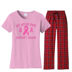 Breast Cancer Awareness In October We Wear Pink Ribbon Support Squad Women's Flannel Pajama Set