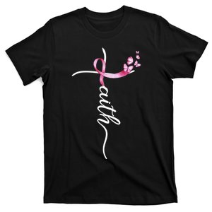 Breast Cancer Awareness Faith Cross Pink Ribbon T-Shirt