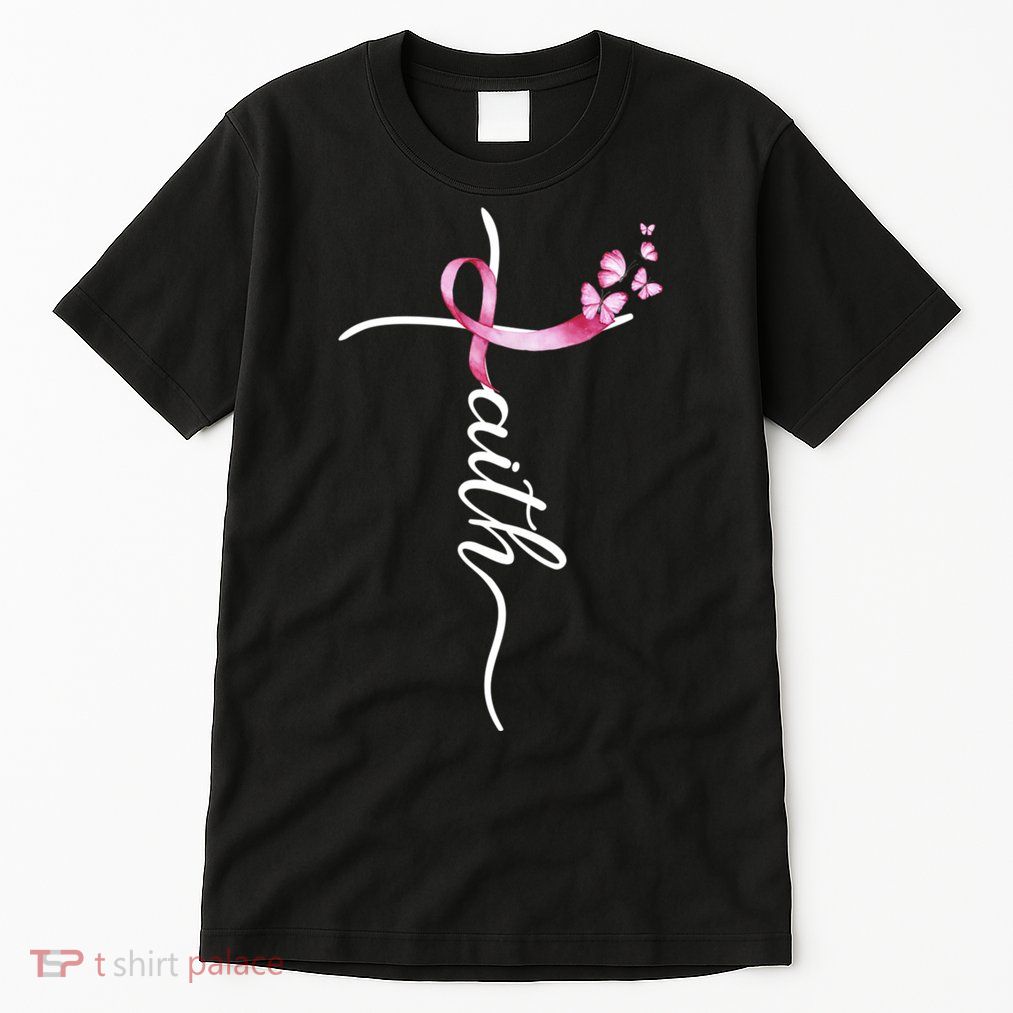 Breast Cancer Awareness Faith Cross Pink Ribbon Tall T-Shirt