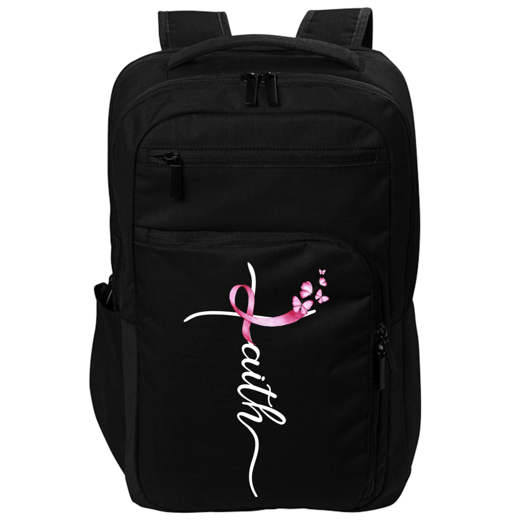 Breast Cancer Awareness Faith Cross Pink Ribbon Impact Tech Backpack