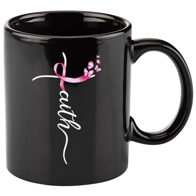 Breast Cancer Awareness Faith Cross Pink Ribbon 11oz C Handle Ceramic Mug