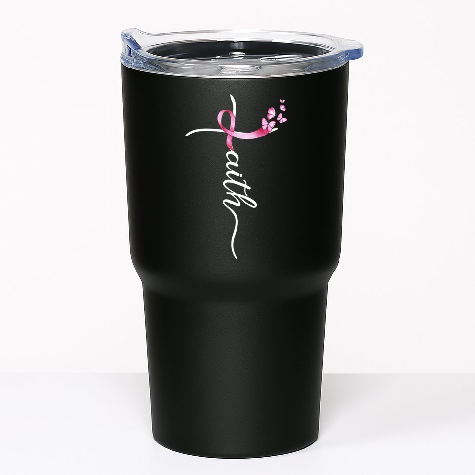 Breast Cancer Awareness Faith Cross Pink Ribbon Tumbler