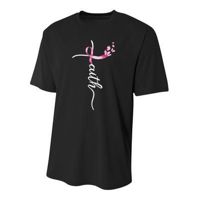 Breast Cancer Awareness Faith Cross Pink Ribbon Youth Performance Sprint T-Shirt