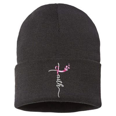 Breast Cancer Awareness Faith Cross Pink Ribbon Sustainable Knit Beanie