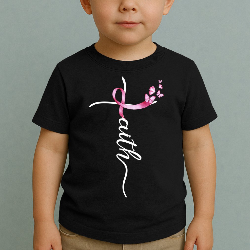 Breast Cancer Awareness Faith Cross Pink Ribbon Toddler T-Shirt