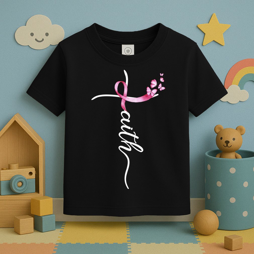 Breast Cancer Awareness Faith Cross Pink Ribbon Toddler T-Shirt