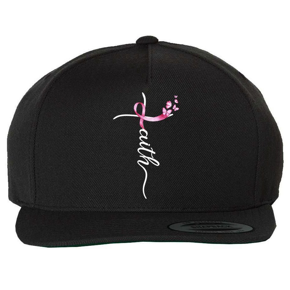Breast Cancer Awareness Faith Cross Pink Ribbon Wool Snapback Cap
